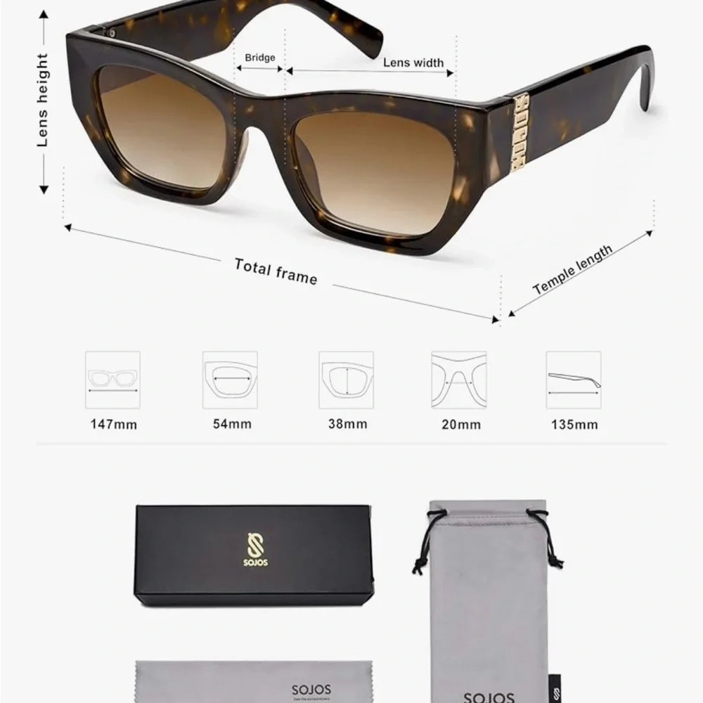 SOJOS Trendy Rectangle Cateye Sunglasses Womens Mens
